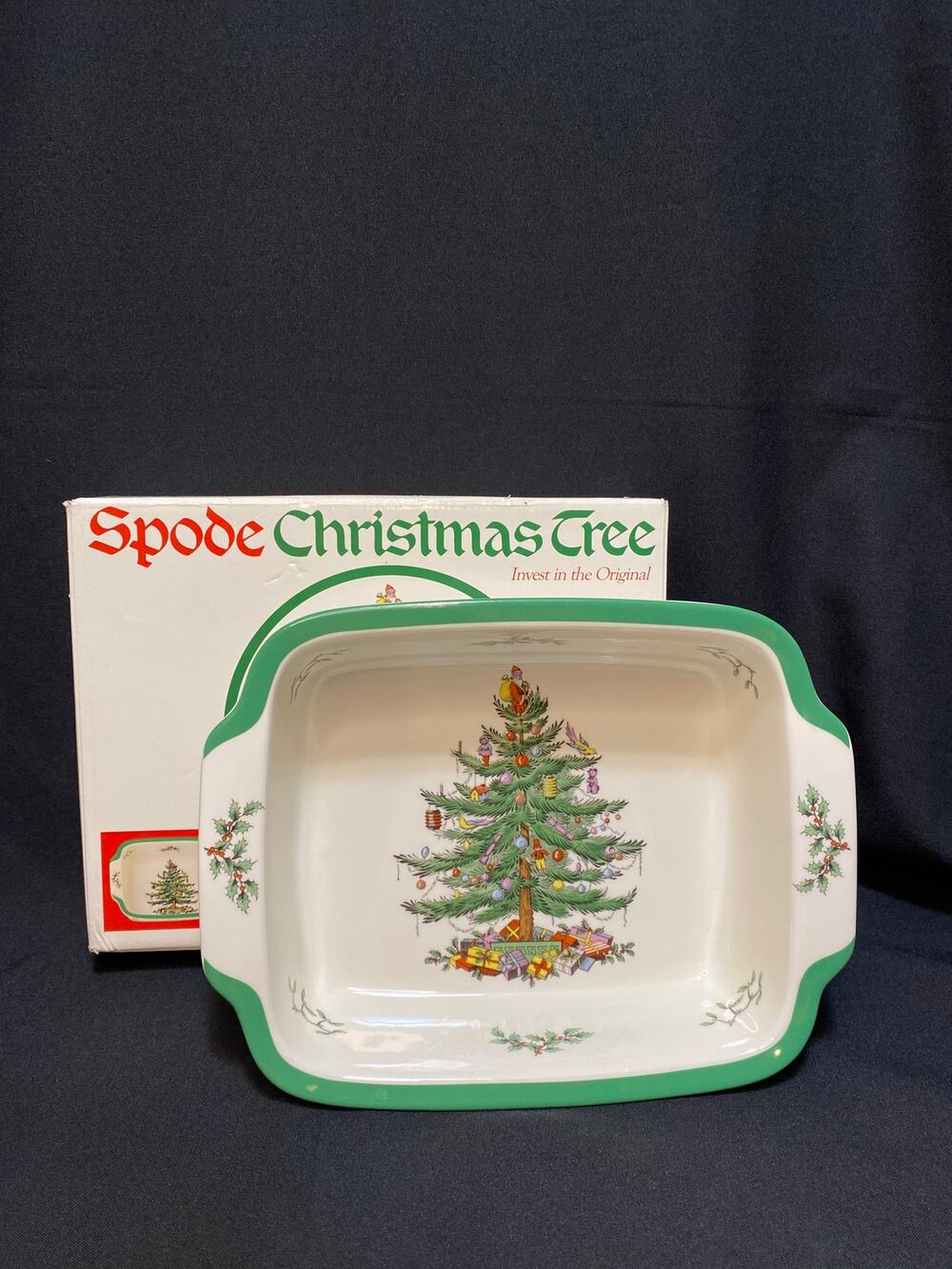CHRISTMAS TREE STONEWARE Spode Lasagna Baking Dish 12x9 England With Box